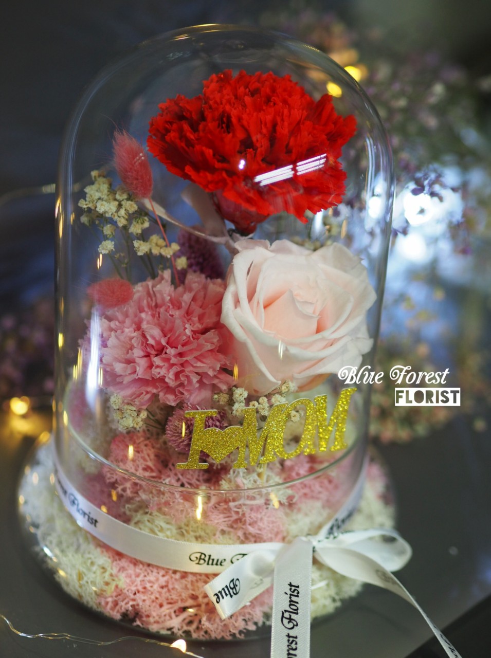 Mother's day 2023精選 *玻璃罩康乃馨玫瑰保鮮花（紅色/粉紅）*可免費刻上名或祝福字句