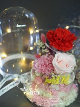 Mother's day 2023精選 *玻璃罩康乃馨玫瑰保鮮花（紅色/粉紅）*可免費刻上名或祝福字句
