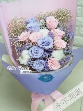 保鮮•愛*永不凋謝玫瑰保鮮花花束（淺紫色拼粉紅色10支裝）