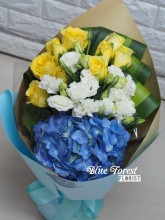 再說一次我愛你*黃玫瑰配秀球花束