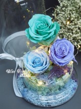 保鮮•愛系列 *LED玻璃罩玫瑰保鮮花（Tiffany blue/淺藍色/薰衣草色）*可免費刻上名或祝福字句
