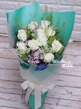 *Tiffany blue*純白玫瑰田園風格花束