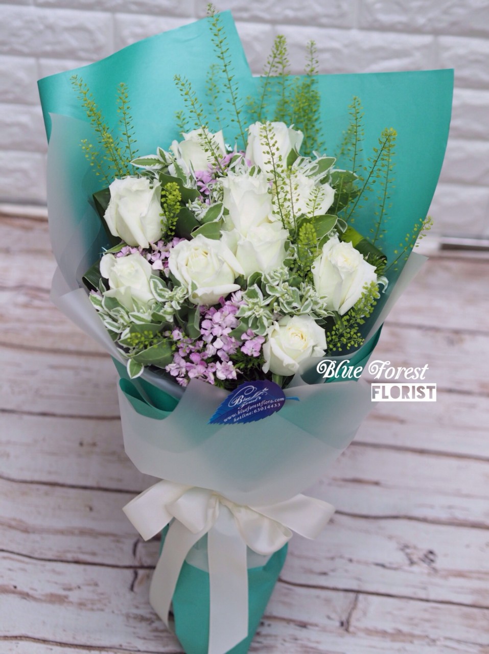 *Tiffany blue*純白玫瑰田園風格花束