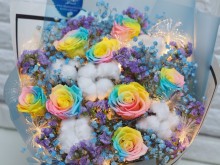 保鮮•愛*永不凋謝玫瑰保鮮花花束（彩虹玫瑰）