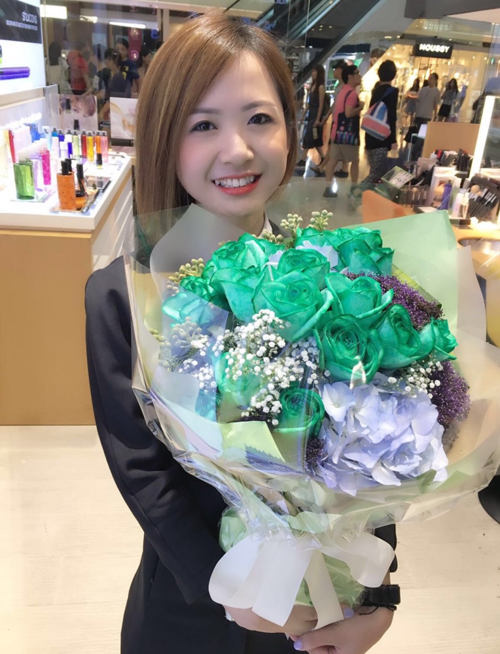 客人满意回照片及好评*荷兰淺绿玫瑰花束