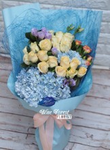 * Golden rose*18枝香檳金玫瑰配荷蘭繡球花束