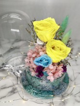 保鮮•愛 *發光玻璃罩玫瑰保鮮花（黃色）*可免費刻上名或祝福字句