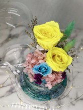 保鮮•愛 *發光玻璃罩玫瑰保鮮花（黃色）*可免費刻上名或祝福字句