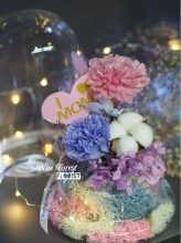 Mother's day精選 *玻璃罩康乃馨棉花保鮮花（淺紫/粉紅）*可免費刻上名或祝福字句