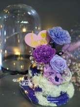 Mother's day精选 *玻璃罩康乃馨玫瑰保鲜花(深紫/淺紫)*可免费刻上名或祝福字句