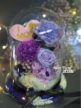 Mother's day精選 *玻璃罩康乃馨玫瑰保鮮花（深紫/淺紫）*可免費刻上名或祝福字句