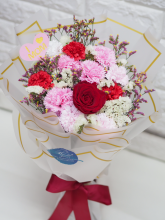 可永久保存*玫瑰保鮮花配康乃馨番梘花花束（紅色系）