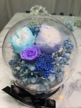 *幸福水晶球系列 *玻璃罩玫瑰保鮮花(3拼色)Garden Rose)*可免費刻上名或祝福字句