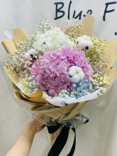 韓式花束*荷蘭雙色秀球綿花配滿天星花束