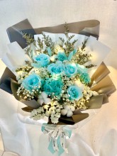［特別之選］保鮮•愛*永不凋謝玫瑰保鮮花花束（Tiffany blue)