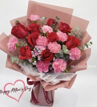 Mother's day精選-18枝玫瑰配康乃馨花束
