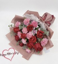 Mother's day精選-18枝玫瑰配康乃馨花束