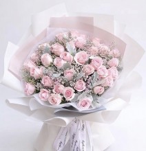 *小清新*36/50枝淡粉紅玫瑰配滿天星花束*