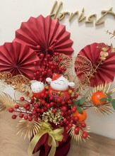 紅紅火火招財貓坐枱枱花